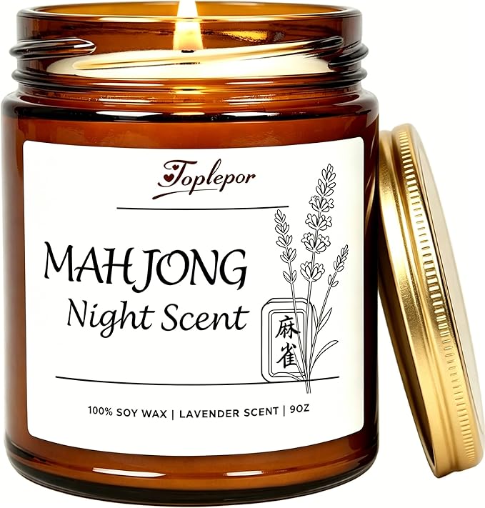 Mahjong Night Scent Candle - Unique Game Night Gift Idea, Soy Wax Aromatherapy Candle for Mahjong Night, Friends Game Party, Mahjong Lovers Gifts for Women Men | Lavender Scents, 9oz