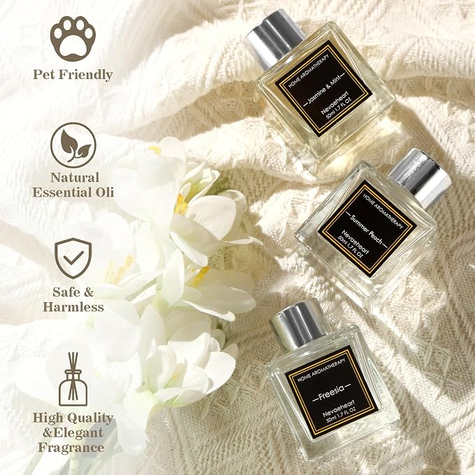 Reed Diffuser Set, Gardenia/Freesia/Jasmine & Mint Reed Diffuser Gifts for Women,1.7OZ x 3Packs Reed Diffuser with Sticks, Home Fragrance Reed Diffuser for Home Shelf Decor