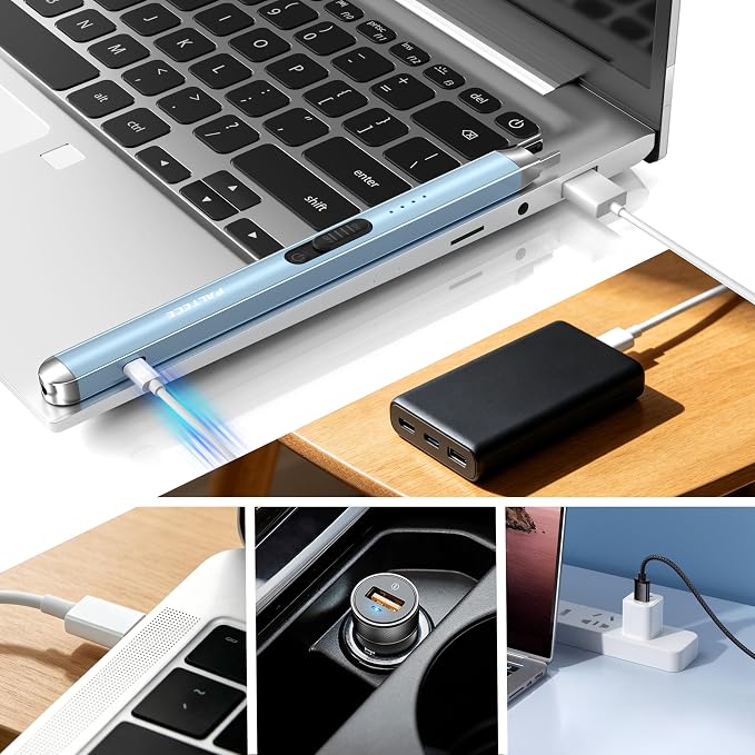 2 Pack Candle Lighter USB Rechargeable Electric Plasma Arc Lighters with Safety Lock, Windproof Flameless Long Lighters Matches for Candle, BBQ, Camping, Gas Stoves (Light Bule, Blue Gold)