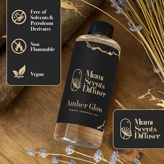 Amber Sunset Glow Essential Oil Refill Luxury Hotel Inspired - Long Lasting Aroma for Home & Office Diffuser - 500 ml Fresh Blend of Bergamot, Oud and Sandalwood, Scent for Spa Wellness Aromatherapy.
