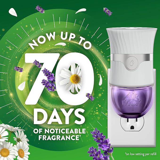 Air Wick Plug-In Scented Oil Refills, 4 Count, Lavender and Chamomile, Air Freshener, Essential Oils, Eco Friendly