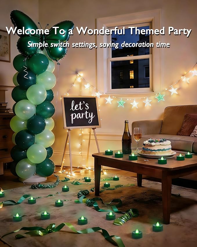 Amagic Green LED Tea Lights Candles, 24 Pack Battery Operated Flameless Tea Lights, Long Lasting Colored Tealight Candles for Halloween and Christmas, Holiday Decor, Theme Party, Seasonal Celebrations