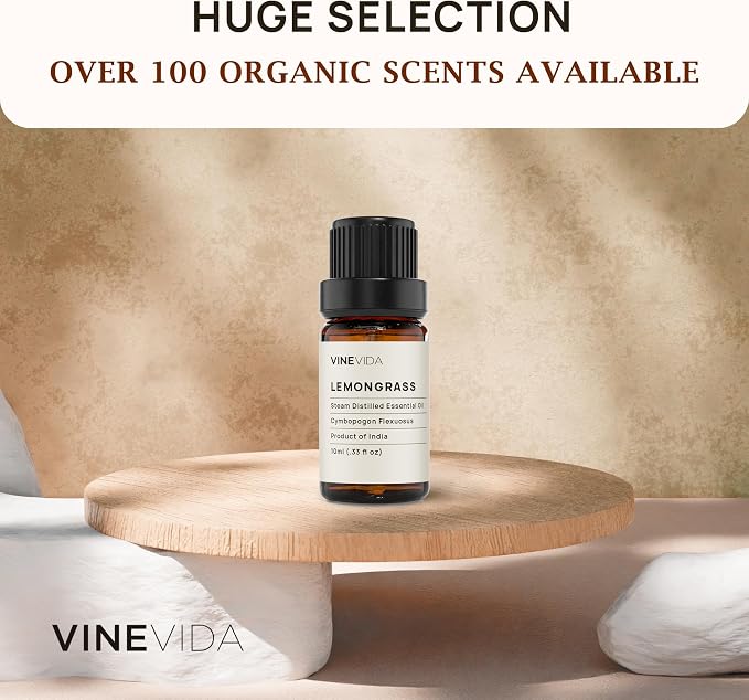 VINEVIDA Lemongrass Essential Oil - Undiluted Lemongrass Oil - DIY Candle Scents - 10 mL for Soap Making & Skin Safe