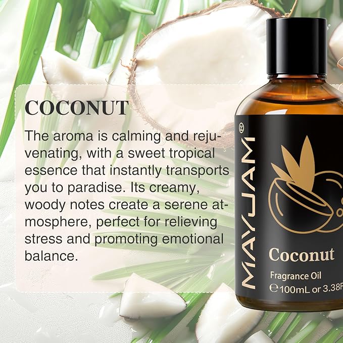 MAYJAM 100ML/3.38FL.OZ Coconut Fragrance Oils with Glass Dropper, Essential Oils for Diffusers for Home, Long Lasting Scented Oils for Diffusers Soap Candle Making