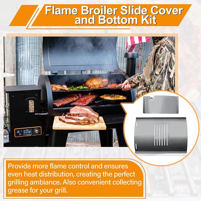 Flame Broiler Kit for Pit Boss 340 440 Series Pellet Grills with Slide Cover and Bottom, Grill Replacement Parts for Pit Boss PB340, PB340TGW1, PB440, PB440D, Tailgater PB440TG1, Ranch Hand PB440TGR1