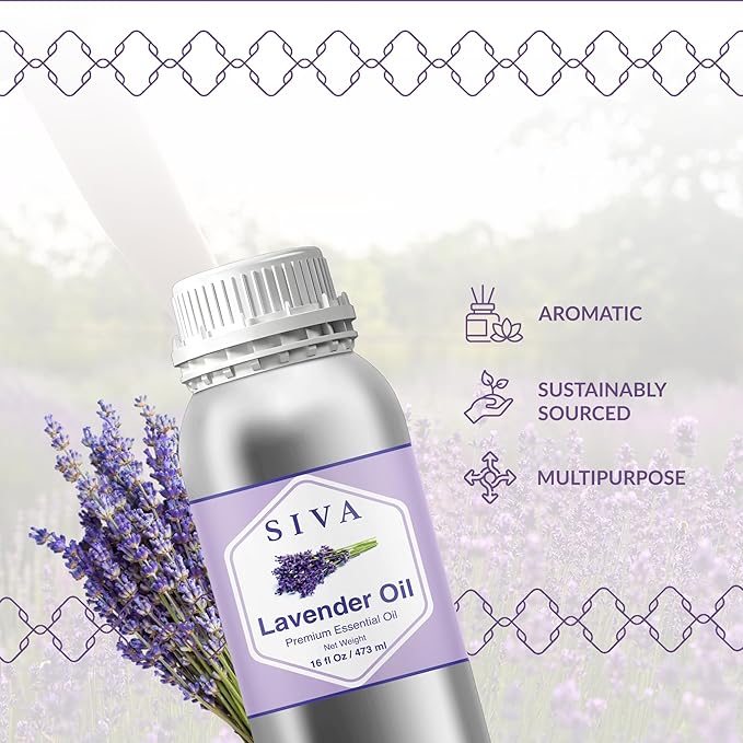 Siva Lavender Essential Oil 16 Fl Oz – for Diffuser, Skin & Hair Care – Ideal for Aromatherapy, Massage & DIY Blends
