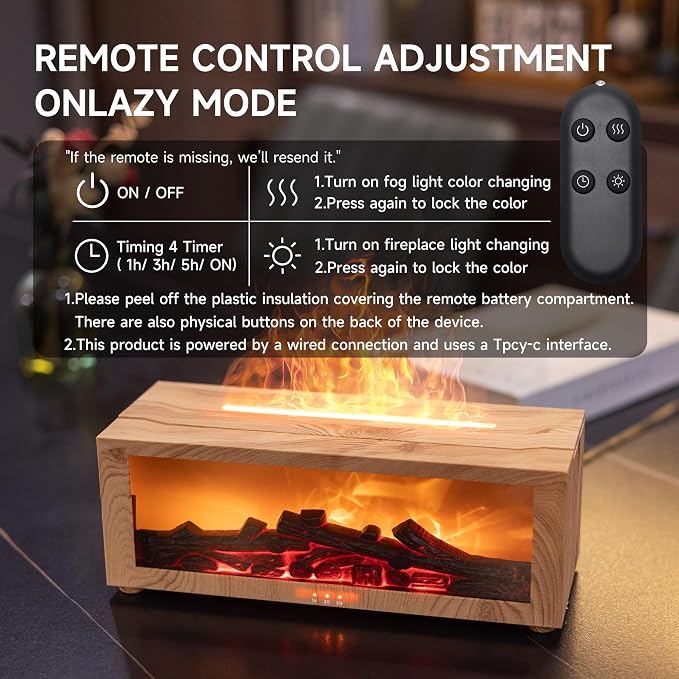 TMEHM Fireplace Flame Air Diffuser Humidifier,7 Colors Aromatherapy Essential Oil Diffuser,Ultrasonic Aroma Humidifier with Timer for Home,Bedroom,Office,Yoga