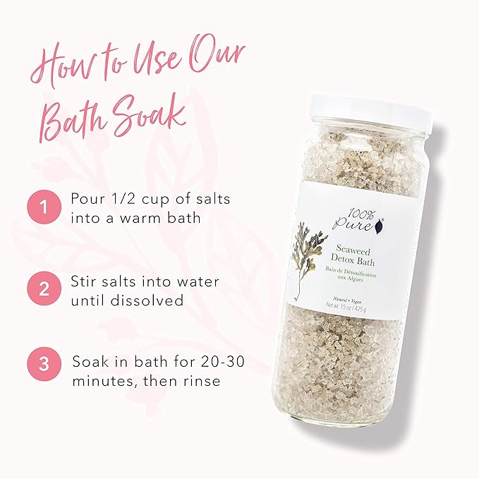 100% PURE Seaweed Detox Bath Soak, Bath Salts for Relaxation, Made with Eucalyptus Essential Oil, Spa Kit for Home, Bath Soak with Essential Oils - 15 Oz