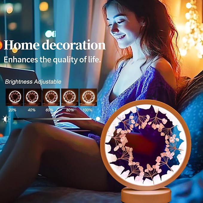 Runyangshi Crystal Night Lamp Natural Rose Quartz Crystals Small Tree Bedside Ambient Lamp USB Port 3 Colours Adjustable Lamp Suitable Night Light for Living Room Bedroom Office Home Decor Gift