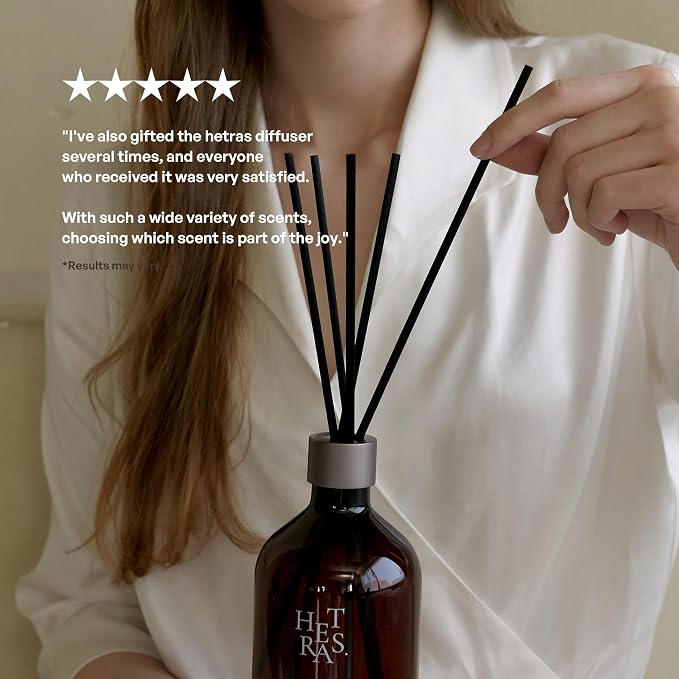 hetras Premium Reed Diffuser Set (Jeju Saryeoni Forest Scent)–Large Capacity Value 2-Pack | 16.9 fl.oz x 2 Bottles with 10 Reed Sticks Total | Fresh Green & Orange Citrus Aroma | Luxury Decor & Gift