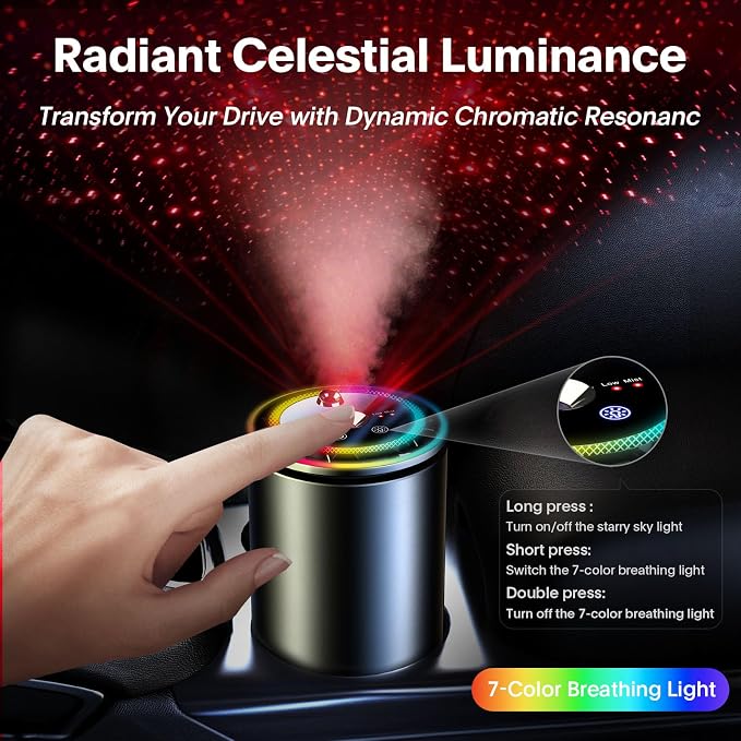 2025 Upgraded Smart Car Air Fresheners Diffuser with Starry Sky Projection Adjustable Scent, Essential Oil Diffusers for Automatic On/Off Automatic Aroma Diffuser with 50ml Car Perfume- Ocean