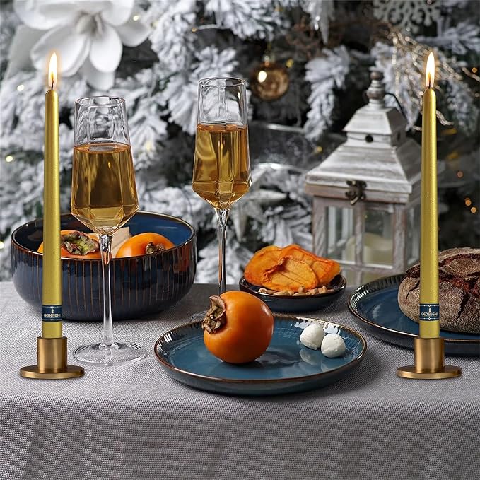 Taper Candle Gold Candlesticks,10 Inch Metallic Twisted Candles Long Candle Sticks Golden Tapered Candles for Table Decor Christmas Gift Idea