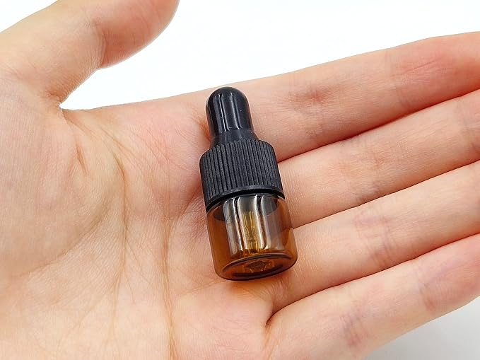 15Pcs 1ml Empty Tiny Amber Glass Mini Dropper Bottles for Essential Oils, Fragrances, and Other Liquids, with Dropper and Black Caps Travel Sample Vials