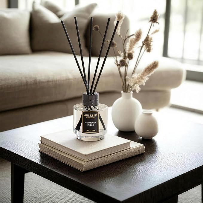 Airkeep Reed Diffuser Set of 3 for Bathroom Air Fresheners, Oil Diffuser Sticks | Cedar Wood,White Pine Moroccan Amber Scent Diffuser(1.7 fl oz*3) Fragrance with 18 Sticks Defusers | Shelf Decor