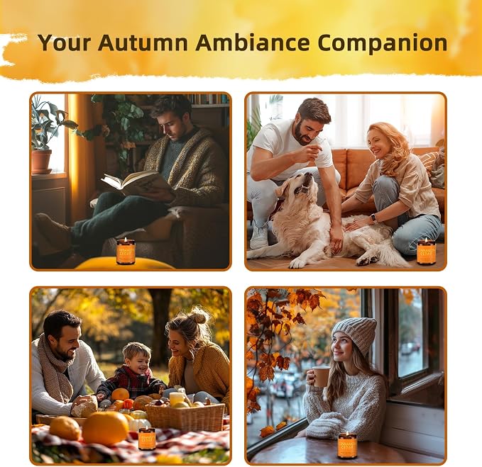 Fall Candles, Cinnamon & Cedar Scented Soy Candles, Autumn/Holiday/Halloween/Birthday/Christmas Gifts for Women & Men, 50-Hours Burning Time (7Oz)