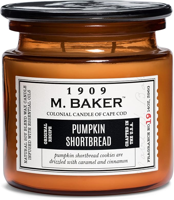 Colonial Candle Pumpkin Shortbread Scented Jar Candle | 2-Wick Natural Soy Blend Wax Candle for Home | Relaxing Aromatherapy Candle Infused with Essential Oils | M. Baker Apothecary Glass Jar Candle