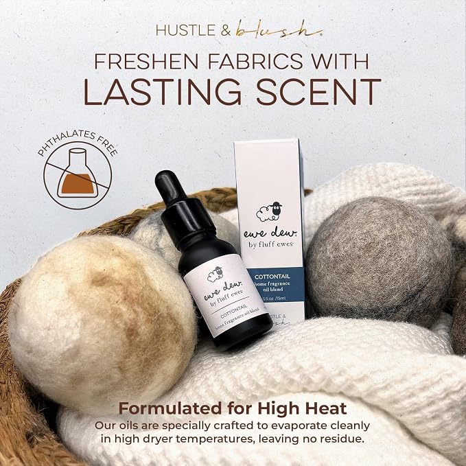 Hustle & Blush Essential Oil for Dryer Balls Bundle, 15ml Cottontail & Lavender Rain, Natural Laundry Fragrance Oils, Long-Lasting Fresh Scent for Diffusers, Candle Making, Multi-Use for Home & DIY