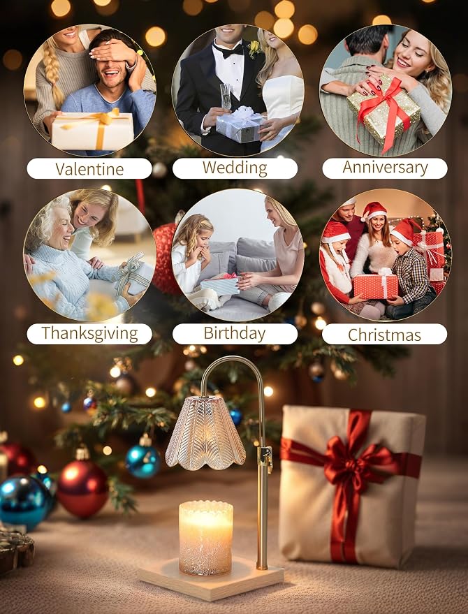 Candle Warmer Lamp with Timer & Dimmer, 2 Bulbs, Height Adjustable, Fit All Size Jar Scented Candles, Safe Aromatherapy Light for Sleep, Work, Yoga, Bedroom, Office, Gift (Amber)