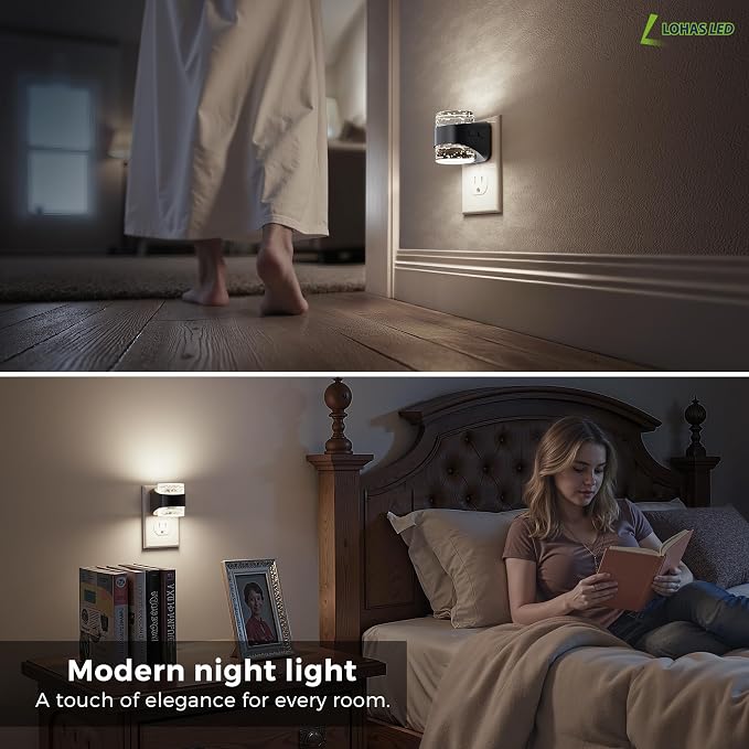 L LOHAS LED Night Light, 5000K Bubble Night Lights Plug into Wall, Acrylic Night Lights with Light Sensor, Adjustable Brightness,Soft White Plug in Nightlights for Rooms Bathroom Hallway
