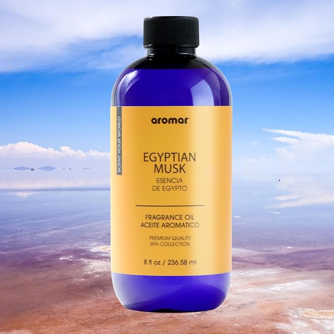 AROMAR Premium Fragrance Oil, Long-Lasting, Refreshing Uplifting Aroma for Aromatherapy, Relaxation & Household Uses. Egyptian Musk - 8oz