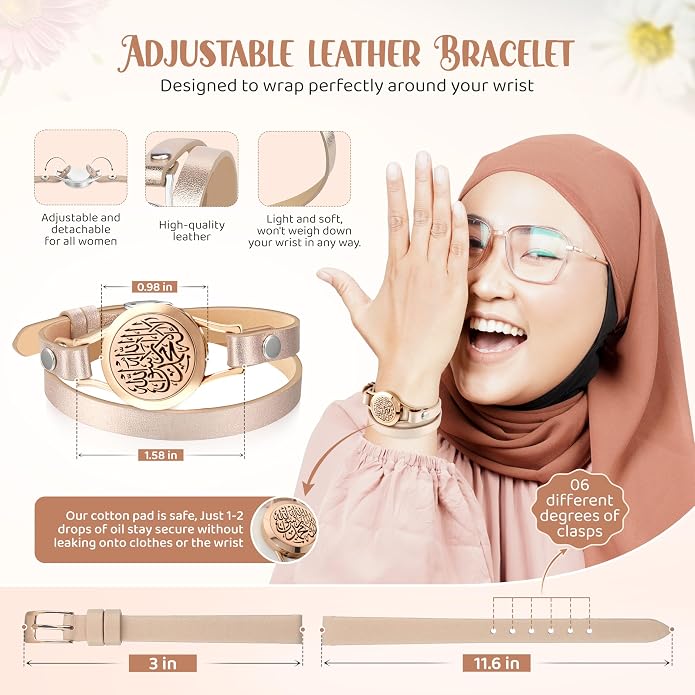 SHAHADA & Allah Bracelet AromatherapyOil Arabic Jewelry for Women–Perfect Ramadan & Islamic Gifts with Allah Pendant