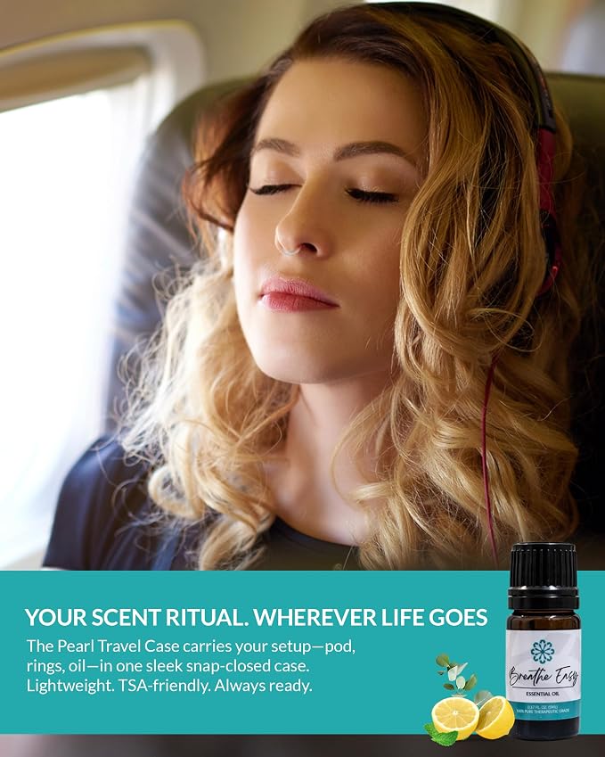 Essence Pearl Travel Case | Breathe Easy Essential Oil | Aromatherapy Nasal Diffuser & Essential Oil Carrying Case | Peppermint & Eucalyptus Blend | Travel-Friendly Kit | White Pod