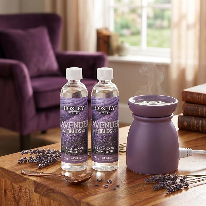 Hosley Lavender Fields Scented Warming Oils, 2-Pack (5 fl oz Each), Made in USA - Aromatherapy Refill Oil Set for Reed Diffusers, Fragrance Warmers, Spa and Meditation