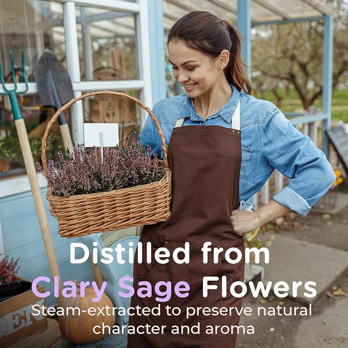 Clary Sage Essential Oil – 100% Pure and Natural Clary Sage Aroma for Diffusers, Aromatherapy, Hair and Scalp Care, Skin Care, Massage Oils, Soap and Candle Making – with Dropper, 4 oz
