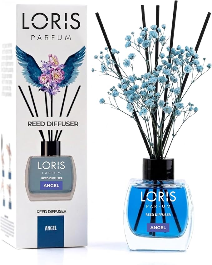 Loris Angel Reed Diffuser Set with Dried Flowers | Reed Diffusers for Home with Sticks | Bathroom Diffuser & Room Scent | Long-Lasting Home Fragrance | 120 mL / 4.06 fl oz