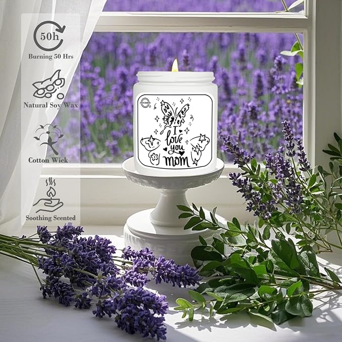 Gifts for Mom, Lavender Eucalyptus Scented Candles for Home Scented, Soy Wax Aromatherapy Candle, Non Toxic, 50 Hour Long Burning, Birthday, Thanksgiving, Mothers Day Gifts (I Love You Mom, Gold)