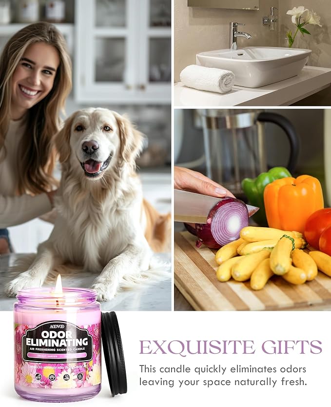 AOOVOO Dreamy Garden 2 Pack Odor Eliminating Highly Fragranced Candle - Eliminates 95% of Pet, Smoke, Food and Other Smells Quickly, Non Toxic Air Freshing Soy Candle, 18 oz Up to 100 Hours Burn time