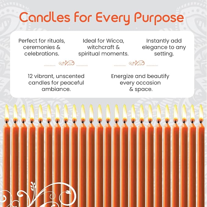 Box of 12 Orange Candles | 4 inches Dripless Paraffin Wax Candles | Witchcraft Supplies for Your Personal Wiccan Altar, Spells, Charms & Intentions | Witchy Room Decor | Taper Candlesticks
