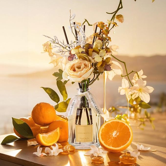 COCORRÍNA Reed Diffuser - Neroli Vanilla 8.5 Fl.oz Flower Reed Diffuser with Sticks, Bedroom Bathroom Shelf Decor (Floral Basket Collection)
