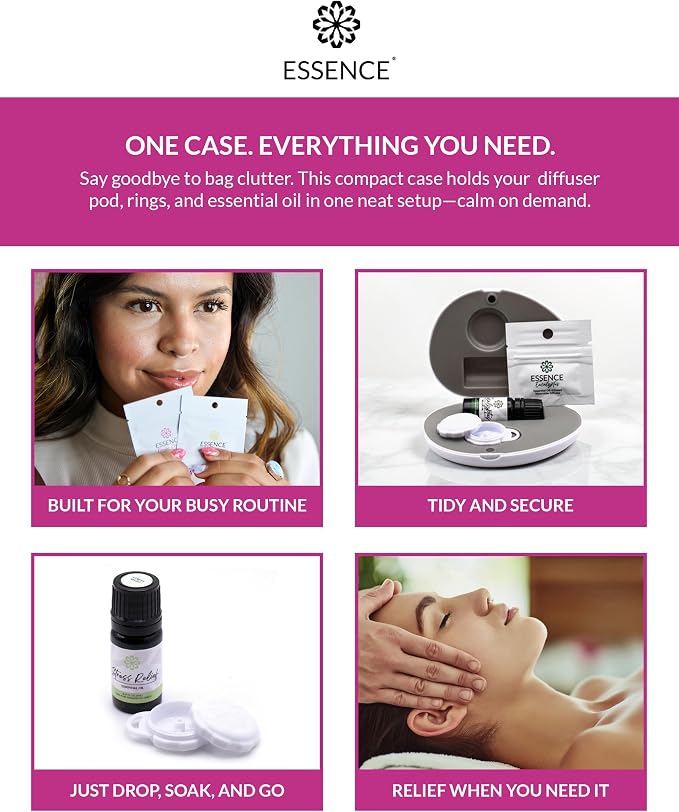 Essence Pearl Travel Case | Nausea Relief Essential Oil | Aromatherapy Nasal Diffuser & Essential Oil Carrying Case | Peppermint & Ginger Blend | Travel-Friendly Kit | White Pod