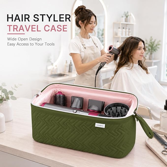 Leudes Hair Tools Travel Bag for Shark Flexstyle Carrying Case Portable Shark Hair Air Wrap Dryer Case Waterproof Dustproof Flat Curling Iron Travel Organizer (Army Green)