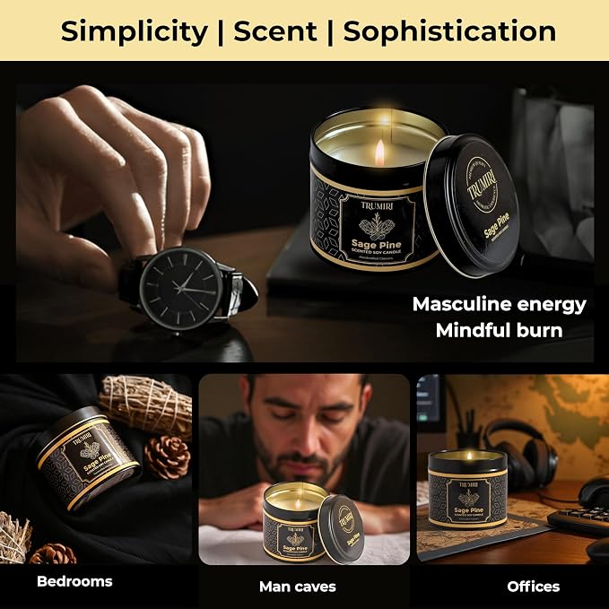 Sage & Pine Candle Strong Scented Soy Candel Natural Non Toxic Velas Aromáticas for Cleansing Gift for Fall Christmas Holidays Pack of 1 5Oz Decorartive Travel Tin