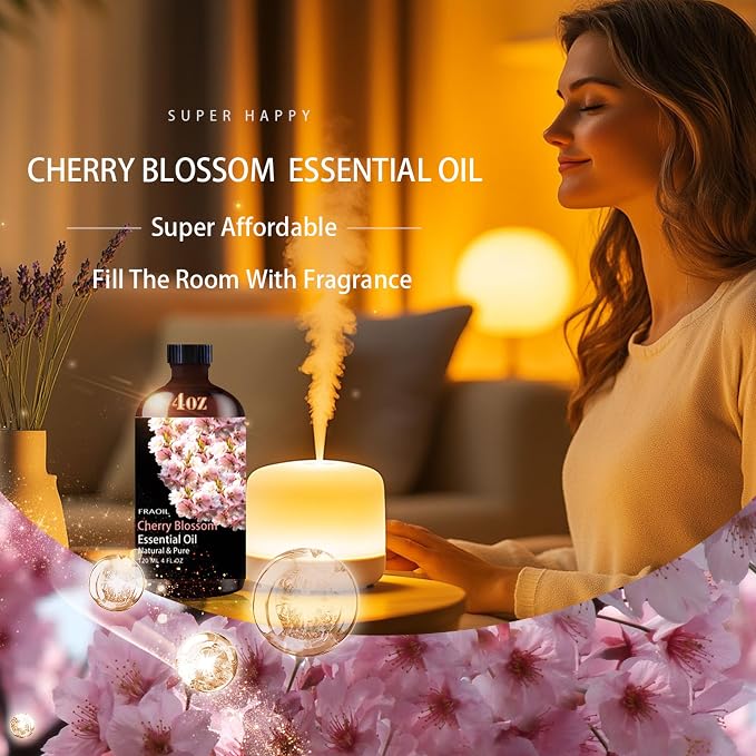Cherry Blossom Essential Oil, Cherry Blossom Oil 4 Fl Oz 120ML for Diffuser Humidifier Yoga Cleaning DIY Candle Soap Making Perfume Gift for Women FRAOIL (Cherry Blossom 4 Fl Oz (Pack of 1))