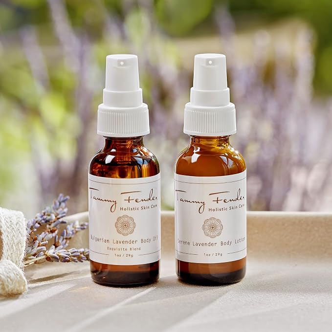 TAMMY FENDER - Sweetest Dreams Gift Set | Natural, Organic, Cruelty Free, Non-Toxic Skincare | Nourish Skin Overnight | Bulgarian Lavender Body Oil + Serene Lavender Body Lotion (1oz Each)