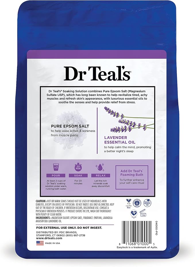 Dr Teal's Epsom Salt Soaking Solution, Soothe & Sleep, Lavender, 3lbs (Pack of 4)