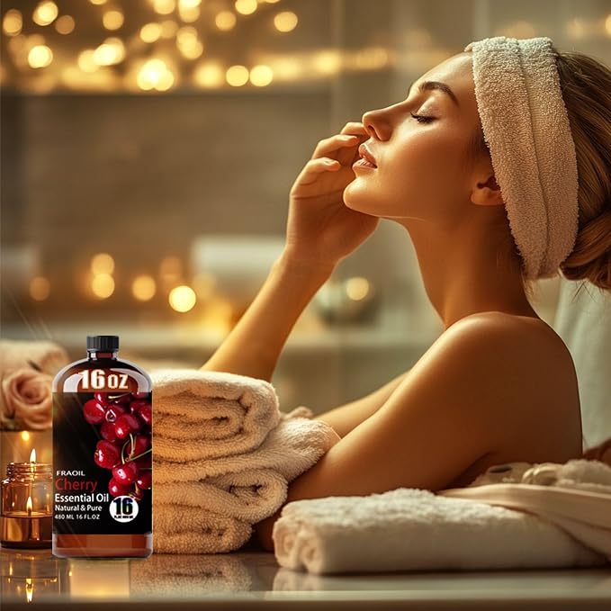 Cherry Essential Oil, Cherry Oil 16 Fl Oz 480 ML for Diffuser Humidifier Yoga Cleaning DIY Candle Soap Making Perfume Gift for Women Essential Oils FRAOIL (Cherry 16 Fl Oz (Pack of 1))