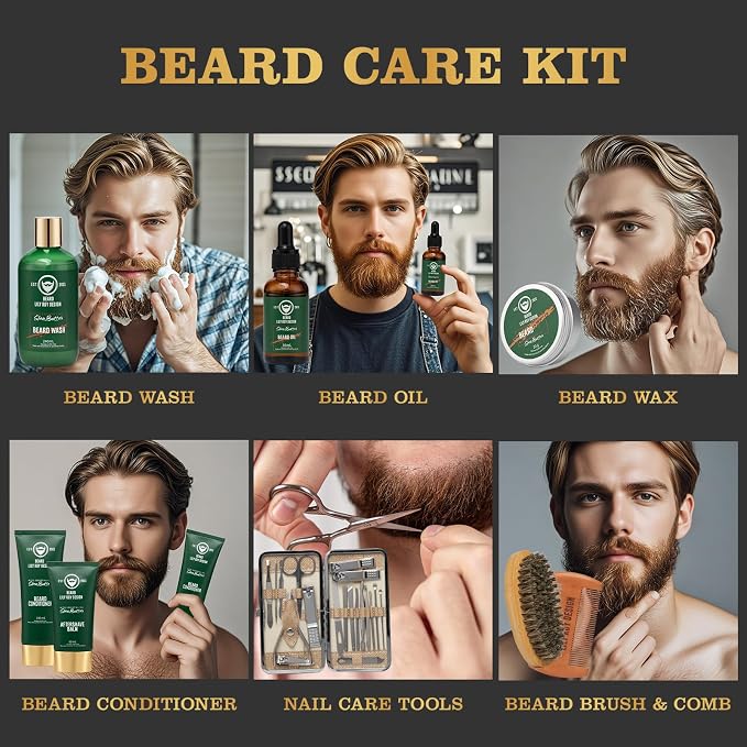 Gifts for Men, Fathers Day Gifts, Spa Set for Men - Luxurious 32Piece Shea Butter Bath & Beard Gift Set, Bath & Body Care Kit for Him | Christmas, Valentine's Day, Birthday, Spa Gift Set for Dad