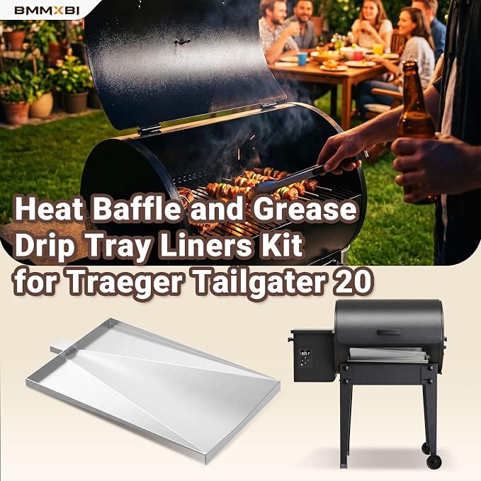 SUB025 Drip Pan with 6-Pack Disposable Liner for Traeger Tailgater 20, Bronson/Tailgater Elite/Junior Elite 20, Grill Accessories Drip Tray Replacement Parts Kit for Traeger BBQ055 TFB29LZA TFB30KLF