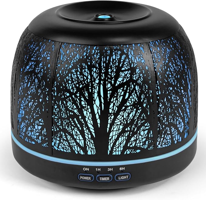 ARVIDSSON 500ml Essential Oil Diffuser, Metal Diffusers for Essential Oils, Aromatherapy Diffuser for Large Room, Color Mood Light & Mist Timer Setting, Gift for Women - Black Tree