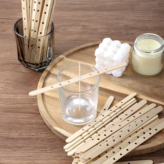 Wooden Candle Wick Holders 50 Pcs 7 Holes Wick Centering Devices Candle Multiwick Bars Candles Making Bars Wax Stick Clips Center Tool for DIY Wax Crafting Material Supplies