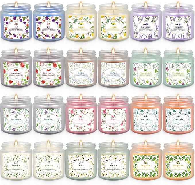 YOROXRG 24 Pack Scented Candles with Added Natural Essential Oils, 3.5oz, Suitable for Various Festivals, Parties, Yoga, and Home Scene