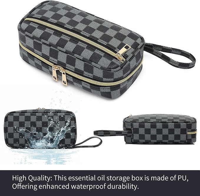 PU essential Oil Carrying Case - Holds 12 Bottles (5ml-15ml, Including Roller Bottles), Portable Organizer for Essential Oil and Accessories (Bag Only) (Blue)