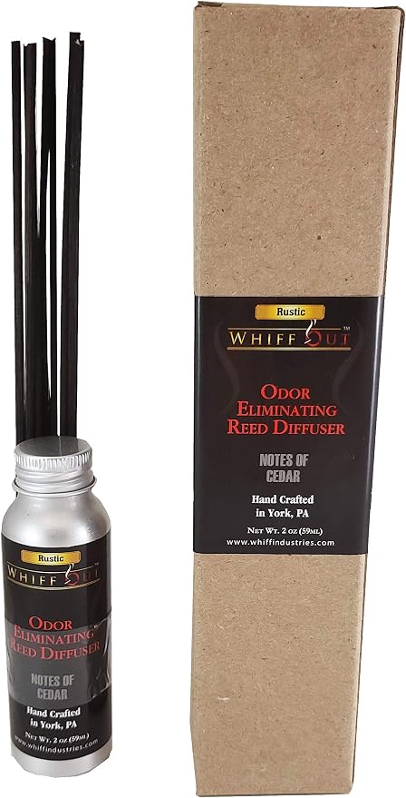 WHIFF OUT ODOR ELIMINATING REED DIFFUSER- Rustic Scent- Air Deodorizer | Cigar Cigarette 420 Smoke Pet Odor Neutralizer | Remove and Replace Odors