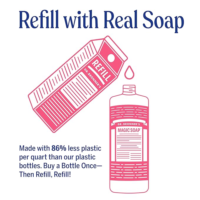 Dr. Bronner's Magic Soap-Pure-Castile Liquid Soap Refill (Rose 32 ounce, 1-Pack)-Regenerative Organic Certified Oils, For Body, Hair, Laundry, Pets & Dishes, Concentrated, Vegan, Non-GMO