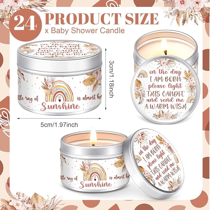 MTLEE 24 Pcs Boho Baby Shower Party Favors Candles Lavender Scented Baby Shower Favors for Guests Rustic Tealights Candles Gender Reveal Return Gifts (1.2 oz, Khaki)
