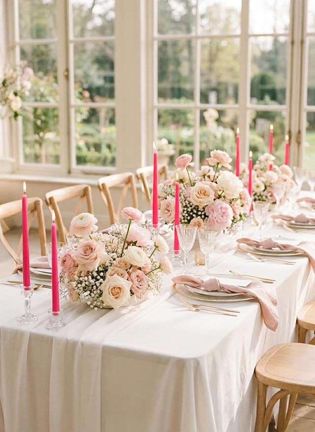 10" Classic Taper Candles, Hot Pink, 4-Pack, 7-8 Hours Long Burning, Unscented Tall Candlesticks